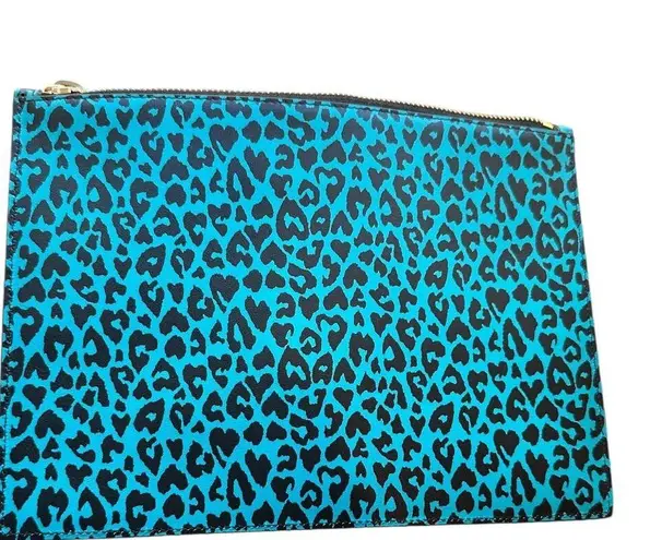 Saint Laurent  Teal Leopard Print Pouch