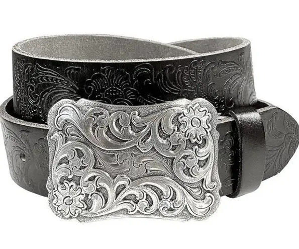 🆕 NWOT Belts.com Western Belt with Floral Engraved Buckle