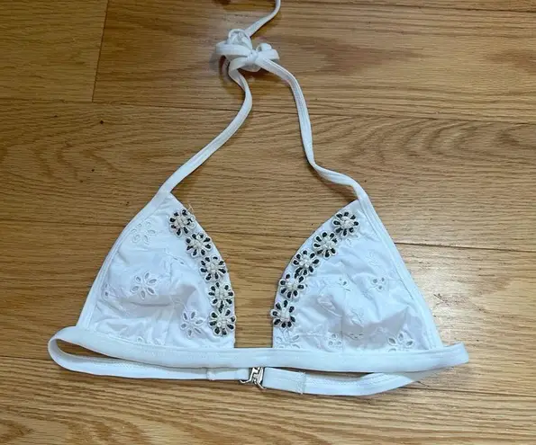 Valery Blu White Eyelet Bikini with Floral Beading Detail Size S NEW WITHOUT TAG