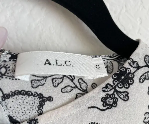 A.L.C. Black & White Floral Silk Sleeveless Blouse