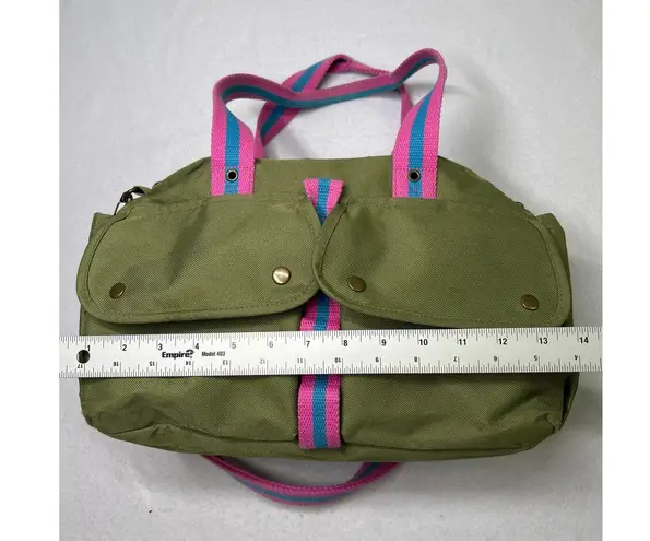 Canvas Shoulder handbag with pockets and adjustable shoulder strap in Army Green