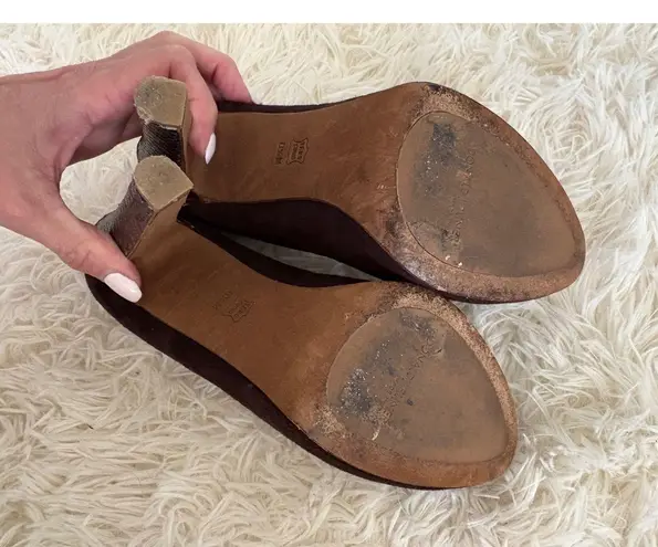 Donald J Pliner Heels Pumps Brown Suede Leather Trim High Heel Shoes 6.5