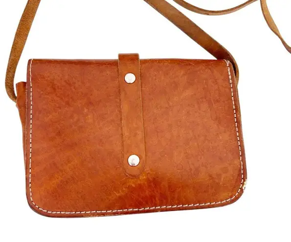 Vintage Grecian Tan Leather Crossbody Made in Greece