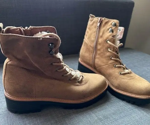 Indigo rd. IRIZMA TAN LACE UP & SIDE ZIPPER COMBAT LUG SOLES ANKLE BOOTS  7