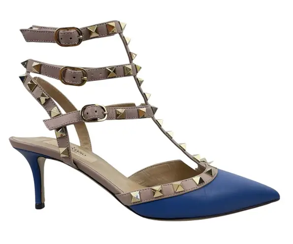 Valentino Garavani Rockstud 65mm Leather Caged Pump Blue Pink Size 36.5