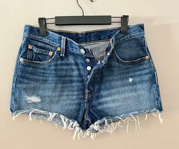 Levi's LEVI’S 501 Revolve Button Fly Dark Wash Distressed Cut Off Jean Shorts Size 29