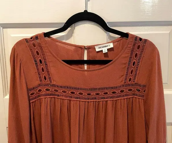 ee:some  Boho Long Bell Sleeve Blouse Burnt Orange Brown Size Medium