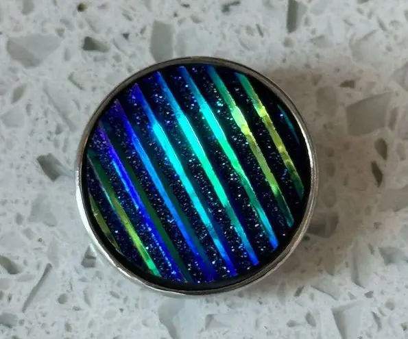 Blue Green Iridescent Ginger Snap Round Pendant Charm Bracelet Necklace