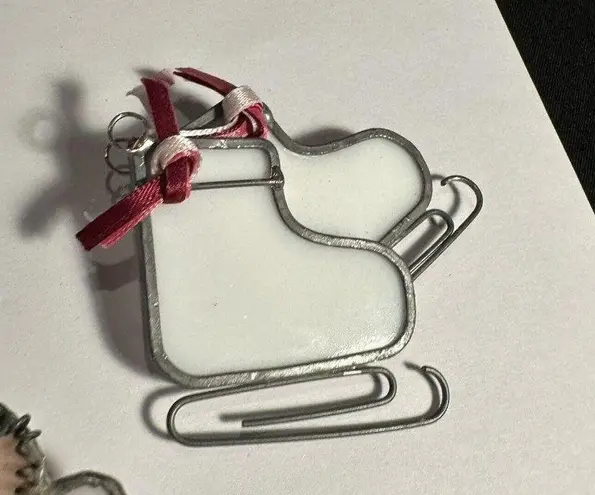 Handmade Glass Christmas Holiday Brooch Pins Lot Of 2 Ice Skates / Angel