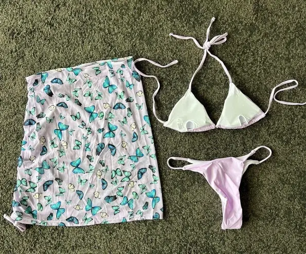 Taro purple cheeky bikini butterfly cover skirt three pieces set Size L