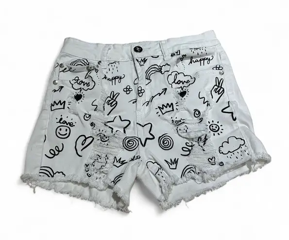 Gogo Jeans Graffitti Shorts White Size 28