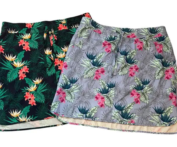 Duluth Trading Co Tropical Floral Print Elastic Waist Skirts Size M Lot of 2 Green Size M