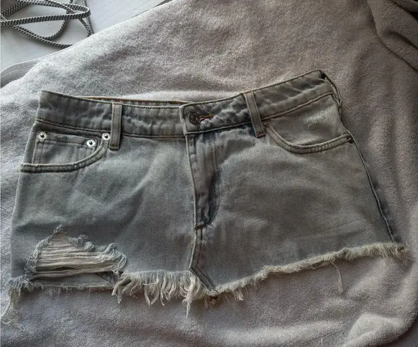 SER.O.YA new with tags Distressed skylight blue Denim skirt with frayed hem Size 00