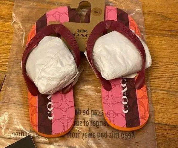 Coach NEW  Zak Flip Flop SIZE 7/8 COLOR: PINK/BURGUNDY