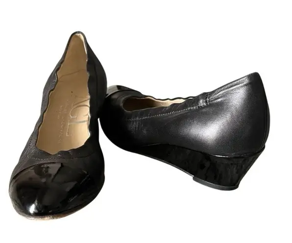 AGL Attilio Giusti Leombruni Shoes Black Cap Toe Wedge Leather Patent Size 36