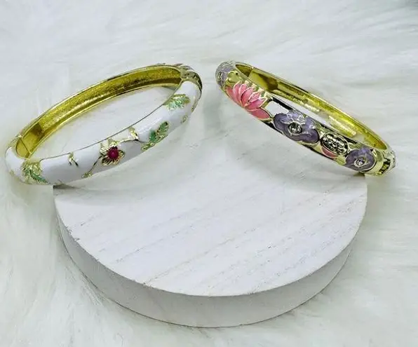 Flower Enamel Cloisonne Bracelet Bangle Bundle - Image 1