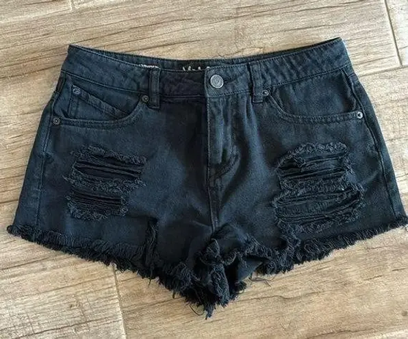 Volcom  brand high waisted Jean shorts with distressed look