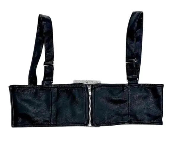 We Wore What NWT Cropped Faux Leather Buckle Bandeau Top Silver Buckle XXL Black
