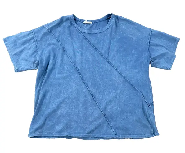 Fantastic Fawn Acid Wash Short Sleeve Tee Shirt Women Small Blue Stitched Detail