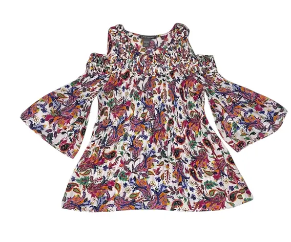 Kate & Mallory Womens Floral Cold Shoulder bellsleeve Top