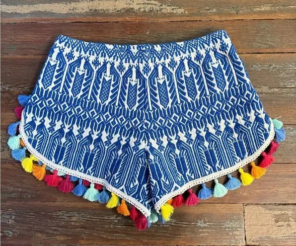 Judith March Colorful Embroidered Tassel Pull On Shorts ~ Size Medium 💛🍄