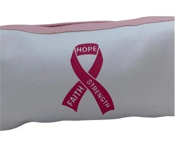 NWT White Breast Cancer Awareness Pencil Case Cosmetic Beauty Bag Keychain Pouch