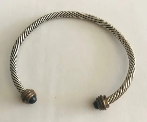Cable classic Modern Twist Cuff Bracelet Silver tone Black Onyx End Adornment