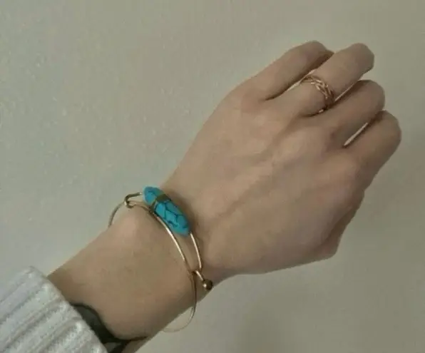 Gold Turquoise Wrapped Bangle Bracelet Vintage “Winona” Western Cowgirl Native Blue