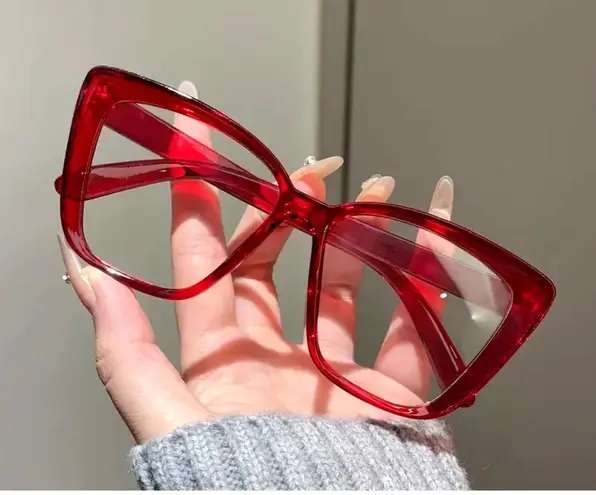 Classic Large Frame Cat Eye Glasses Retro Boho Red