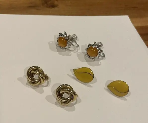 Lot Of 3 Small Clip On / Screw On Style Earrings