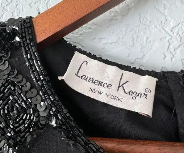 Kazar Black Silk Vintage Beaded Short Sleeve Mini Cocktal Dress Size Large