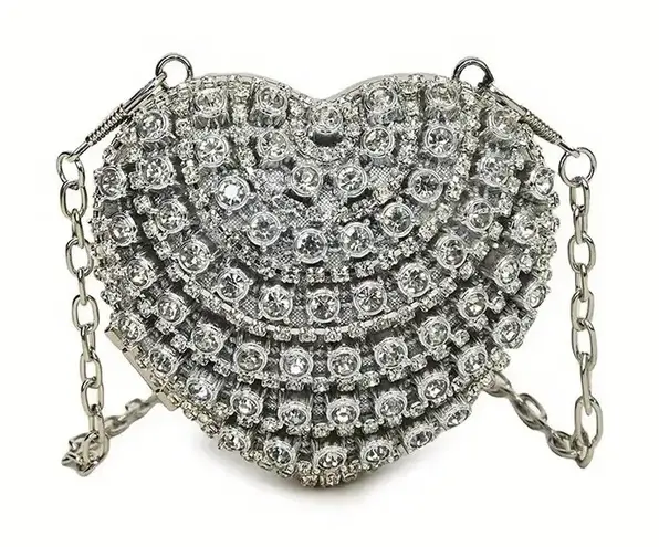 Dazzling Mini Silver Heart Crystal Clutch