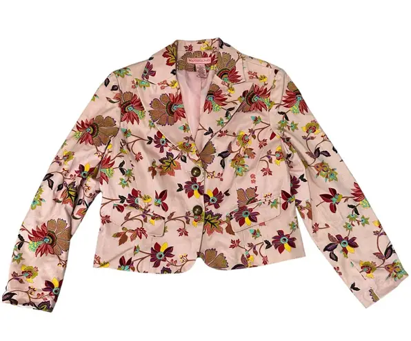 Bandolino Pink Floral Blazer 100% Cotton Chic Professional Pockets Size 14