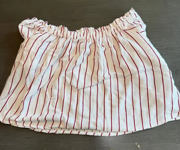Bershka Striped Mini Skirt White Red Viscose Size Small Summer Casual