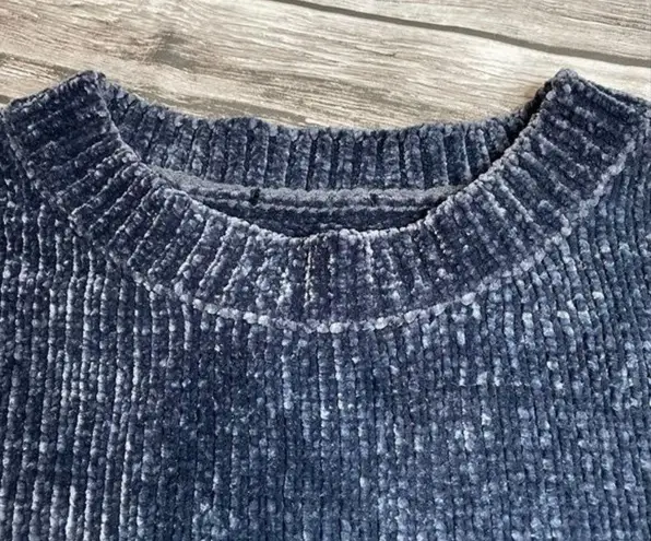 Unbranded Chenille Long Sleeved Dusty Blue Sweater with Scalloped Hem Small SM S