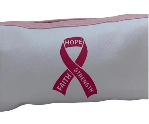 Boutique NWT White Breast Cancer Awareness Pencil Case Cosmetic Beauty Bag Keychain Pouch