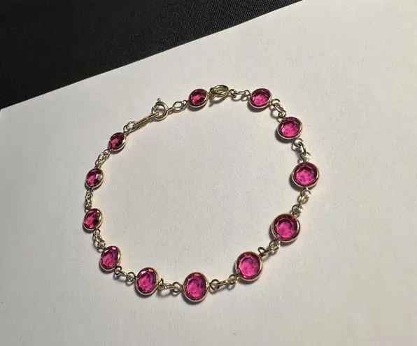 Swavorski Women’s Swarovski Crystal Gold Tone Pink Tennis Bracelet With Extension