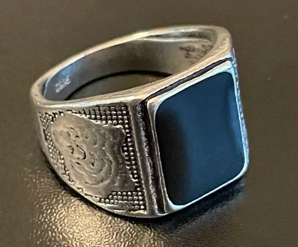 Black obsidian S925 stamped silver ring size 10
