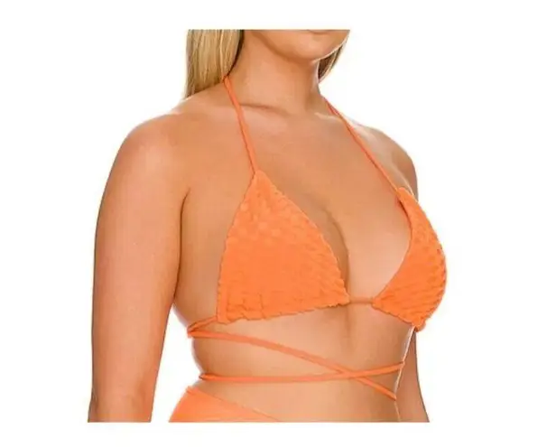Good American  Jacquard Tiny Ties Wrap Bikini Top Stretch Orange 5 US 2XL