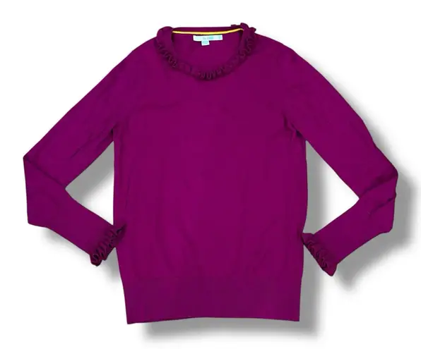 Boden Size 10 M/L Barbie Pink Ruffle Trim Wool + Cotton Pullover Sweater K0041 Size L
