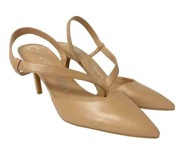 Calvin Klein  Greer Beige Slingback Pointed Toe Stiletto Heels Shoes Sz 10M