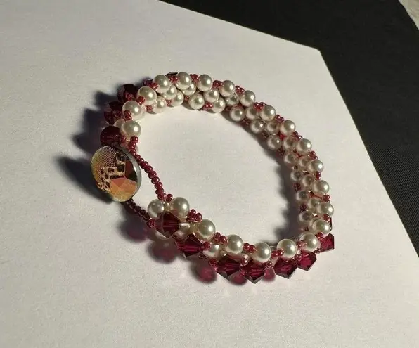 Women’s Handmade Pink Bead Faux Pearl Beaded Bracelet 7 1/2 Inch