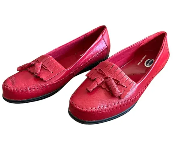 Dr. Scholls Red Leather Double Air-Pillo Insole Loafers Size 8W EUC