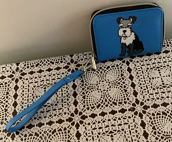 Marc Tetro Wristlet Wallet Schnauzer Dog Blue Zip Around Interior Compartments