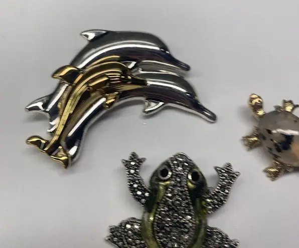 Lot Of 3 Animal Vintage Brooch Pins Frog, Turtle