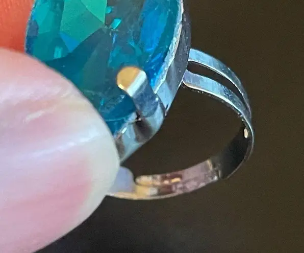 Adjustable teal crystal silver plated ring
