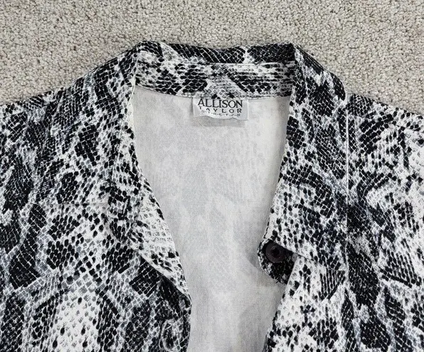 Allison Taylor Womens Jacket M Black White Snake Print Stretch 3/4 Sleeve Crop