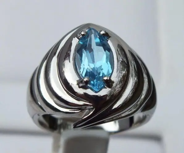 Sterling Silver Ring, Blue Sapphire, Marquise, Sz9