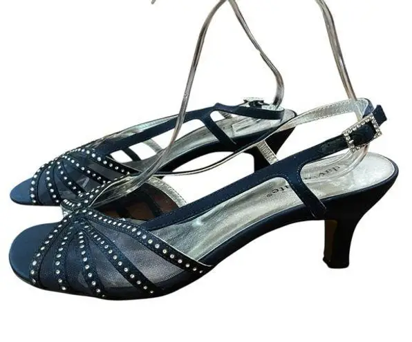 David Tate Navy Slingback Heels Women’s Size 9.5 WW Mesh Studded Heel Blue