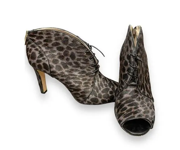 Louise et Cie  Real Cow Hair Leopard Peep Toe Lace Up Booties